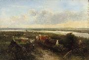 Pieter Janssens A panoramic river landscape oil